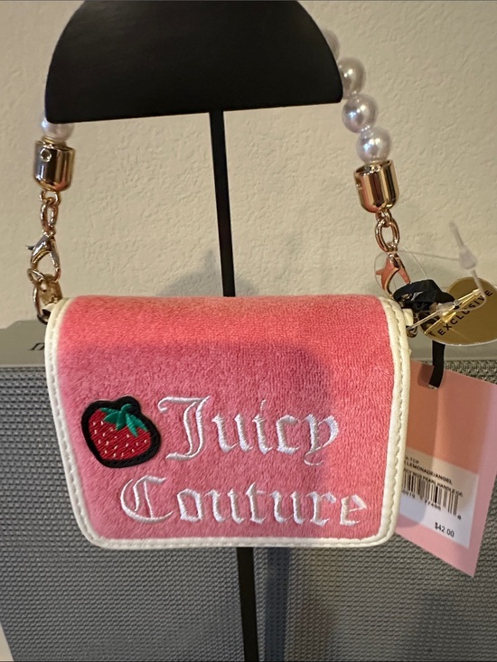 Juicy Couture Handbags - Juicy Couture Pink Velvet Mini Crossbody with Strawberry Patch